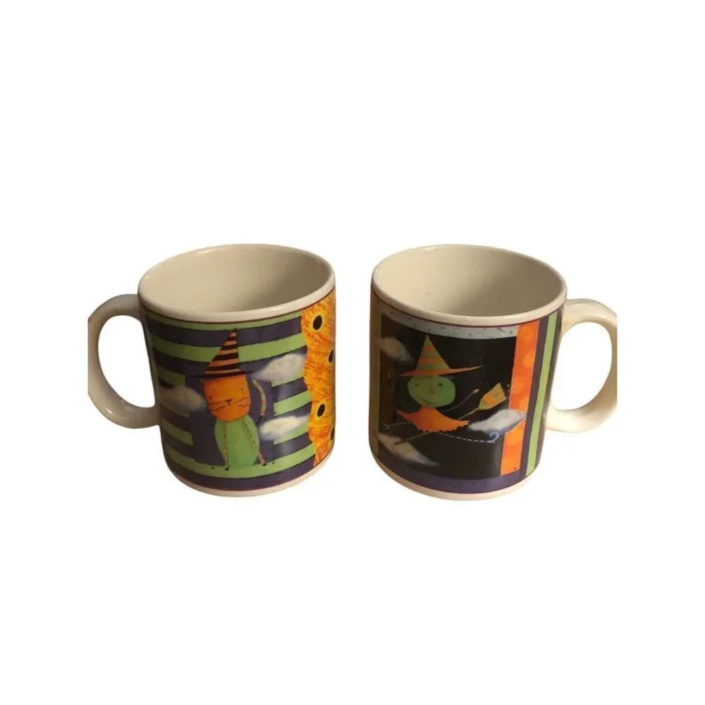 SAKURA by Kathy Hatch "Boo to You" Halloween Pair of 2 Coffee/Hot Choc/Tea Mugs